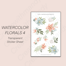 Load image into Gallery viewer, WATERCOLOR FLORALS 4 Transparent Sticker Sheet
