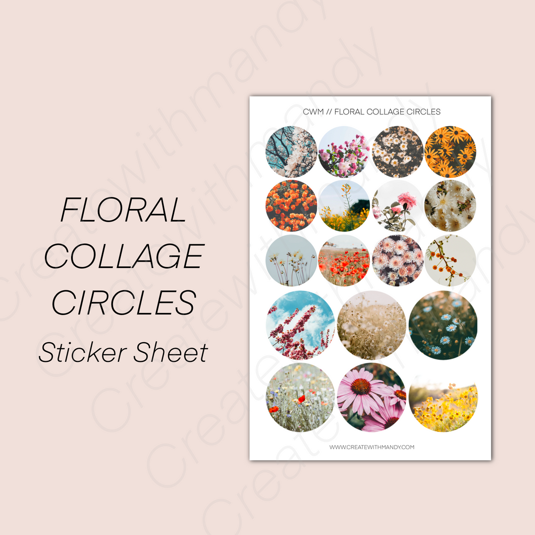 FLORAL COLLAGE CIRCLES Sticker Sheet