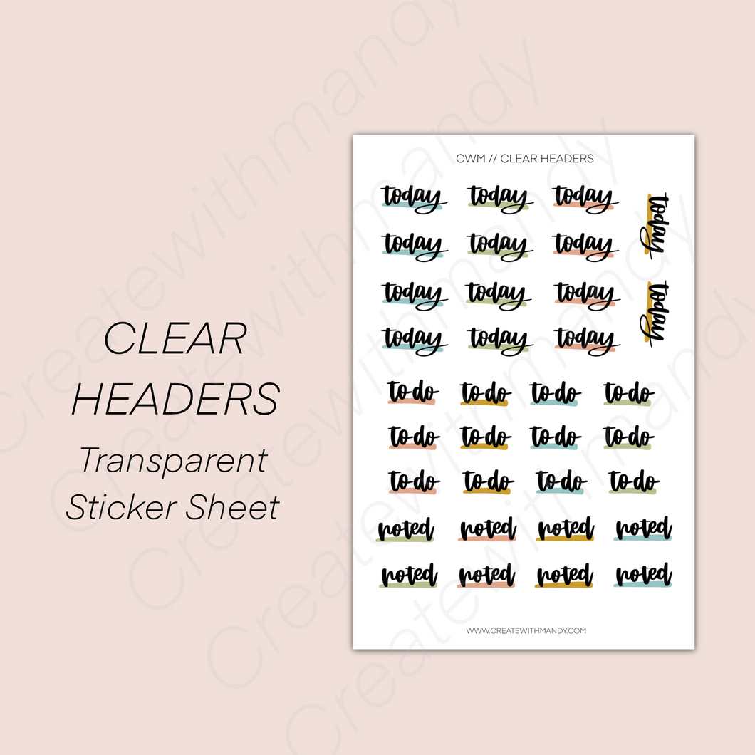 CLEAR HEADERS Sticker Sheet