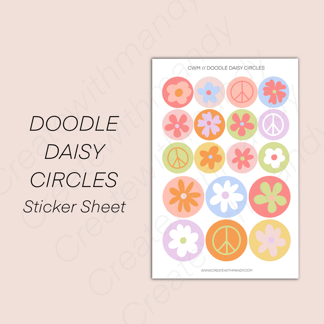 DOODLE DAISY CIRCLES Sticker Sheet