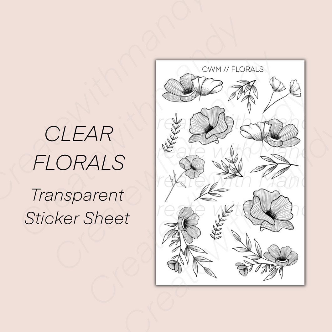 CLEAR FLORALS Transparent Sticker Sheet