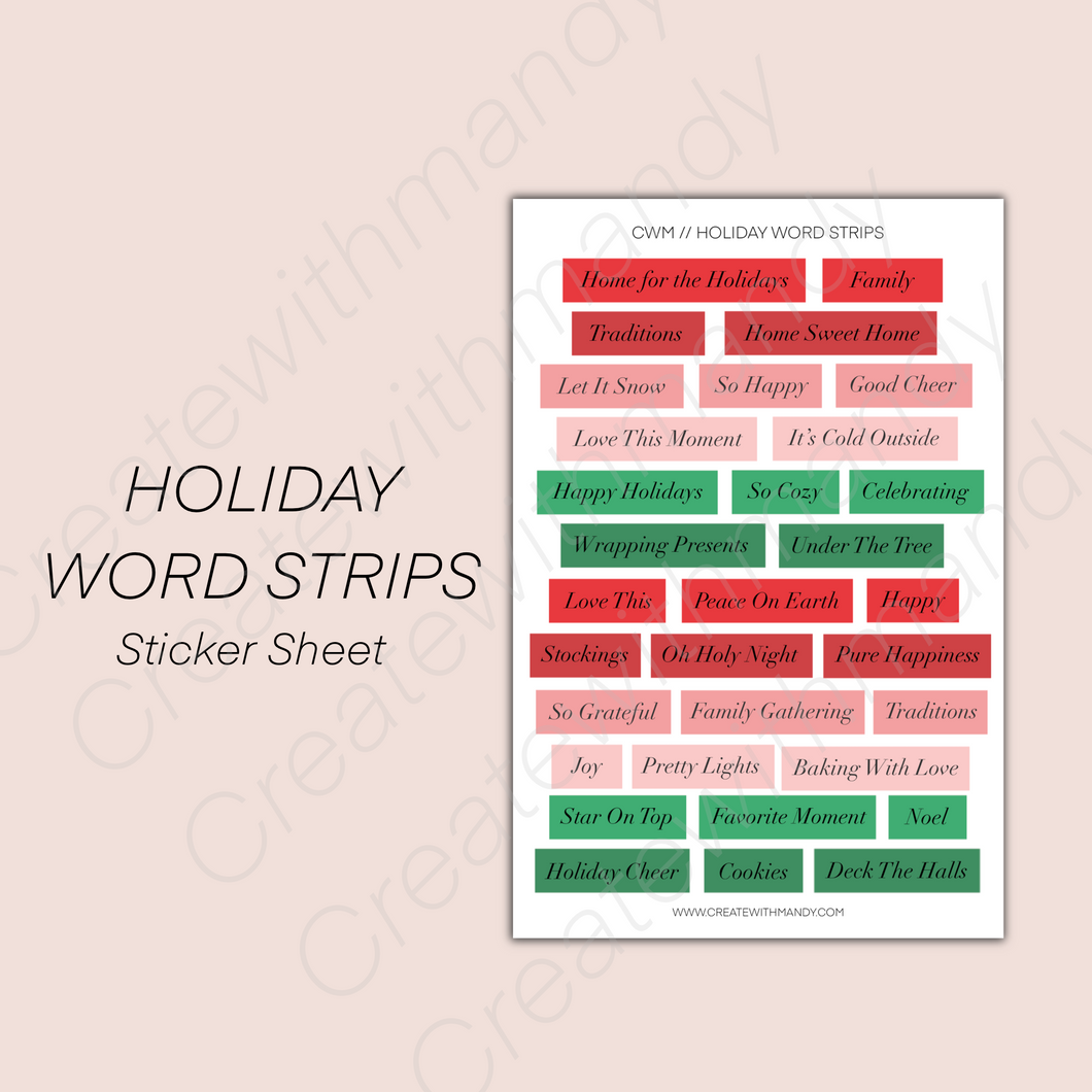 HOLIDAY WORD STRIPS Sticker Sheet